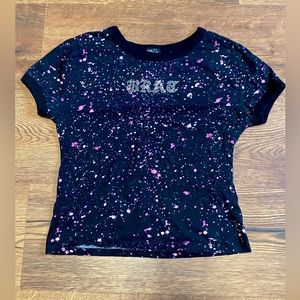 Rue 21 BRAT Pink & Black Splatter Paint Crop Top- Juniors M
